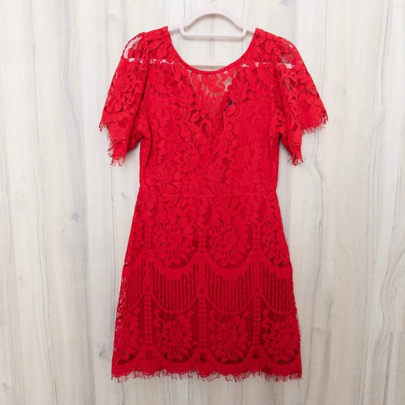 Lulus Dresses & Skirts - Lulus Womens Lace Mini Dress Size M Red Sheath Floral Cocktail Romantic Feminine